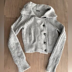 Theory light heather cashmere angora blend button up sweater